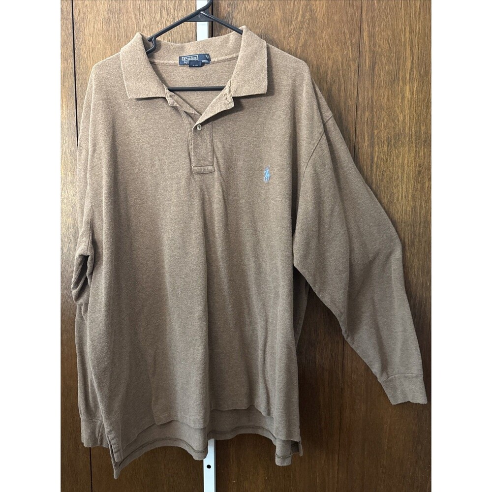 Polo Ralph Lauren Mens Polo Shirt Brown 2XB Cotton 2 Button Long Sleeve Pony